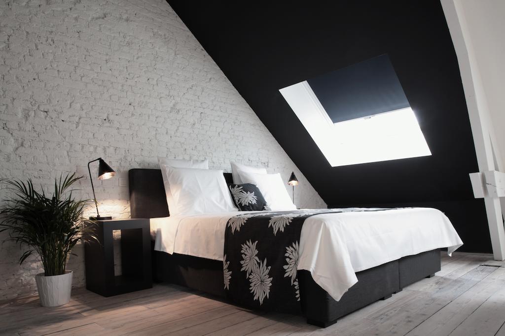 Maison Nationale City Flats & Suites Antwerpen Ruang foto A bedroom with a roof window